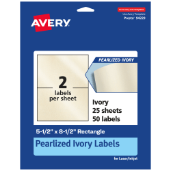 Avery® Pearlized Permanent Labels, 94229-PIP25, Rectangle, 5-1/2" x 8-1/2", Ivory, Pack Of 50 Labels