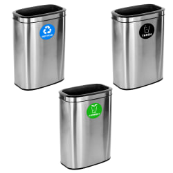 Alpine Industries Recycle Trash Compost Cans, 10.5 Gallons, Silver, Pack Of 3 Cans