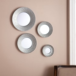 SEI Furniture Silver Sphere Wall Mirrors, Hammered Silver, Set Of 4