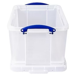 Really Useful Box® Plastic Storage Container With Built-In Handles And Snap Lid, 32 Liters, 19" x 14" x 12", Clear