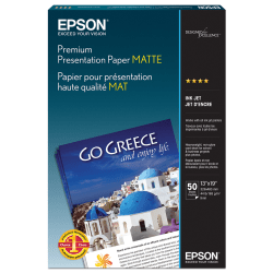 Epson® Premium Presentation Paper, White, 13" x 19", 50 Sheets Per Pack, 44 Lb, 97 Brightness