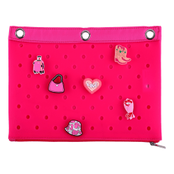Office Depot® Brand 3-Ring Silicone Pencil Pouch With Charms, 7" x 9-13/16", Pink
