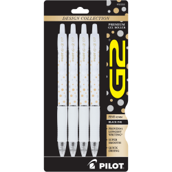 Pilot G2 Retractable Gel Pens, Fine Point, 0.7 mm, Dots Design Collection Barrels, Black Ink, Pack Of 4 Pens