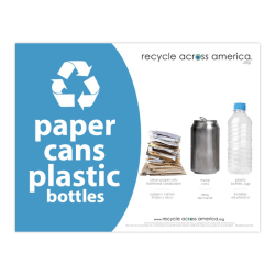 Recycle Across America Paper, Cans And Plastic Standardized Recycling Label, PCP-8511, 8 1/2" x 11", Light Blue