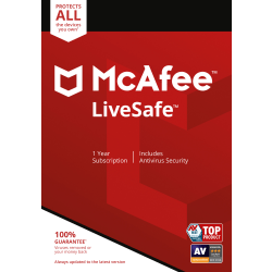 McAfee® LiveSafe, For Unlimited Devices, Antivirus Security Software, 1-Year Subscription, Product Key
