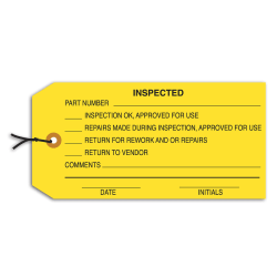 Partners Brand Prewired Inspection Tags, "Inspected," 4 3/4" x 2 3/8" Yellow, Box Of 1,000