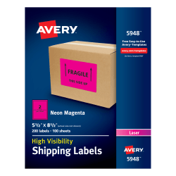 Avery® High-Visibility Permanent Shipping Labels, 5948, 5 1/2" x 8 1/2", Neon Magenta, Pack Of 200