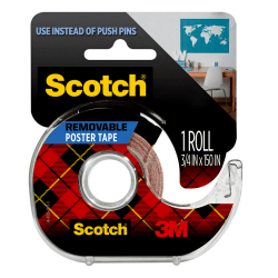 Scotch Poster Tape with Dispenser, Removable, 3/4 in x 150 in, 1 Tape Roll, Clear, Home Office and School Supplies