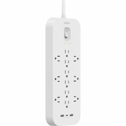 Belkin 12-Outlet Surge Protector Power Strip w/ 12 AC Outlets, 1 USB-C Port, & 2 USB-A Ports, 6ft Cable, Overload and Overvoltage Protection, and On/Off Power Switch - 4,000 Joules of Protection - 2 x USB Type A, 1 x USB Type C, 12 x NEMA 5-15R