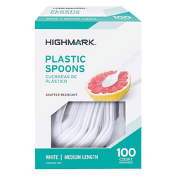Highmark® Medium-Length Plastic Cutlery, Spoons, Pack Of 100 Spoons