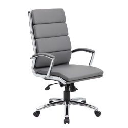 Boss Office Products CaressoftPlus™ Vinyl Ergonomic High-Back Chair, Gray/Chrome