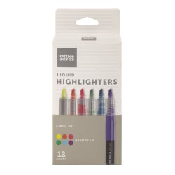 Office Depot® Brand Liquid Ink Highlighters With Chisel Tips, Assorted Colors, Pack Of 12