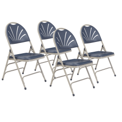 National Public Seating® 1100 Series Deluxe Fan-Back With Triple-Brace Double Hinge Folding Chairs, Dark Blue/Gray, Pack Of 4 Chairs