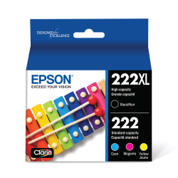 Epson® Claria T222XL High-Yield Black/Cyan/Magenta/Yellow Ink Cartridges, Set Of 4 Cartridges, T222XL-BCS