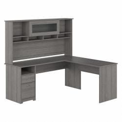 Bush Business Furniture Cabot 72"W L-Shaped Corner Desk With Hutch And Drawers, Modern Gray, Standard Delivery