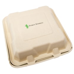 Purely Bamboo Takeout Containers, 6" x 6" x 3", Beige, Pack Of 500 Containers
