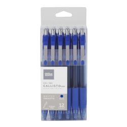 Office Depot® Brand Callisto Retractable Gel Ink Pens, Fine Point, 0.5 mm, Transparent Blue Barrel, Blue Ink, Pack Of 12 Pens
