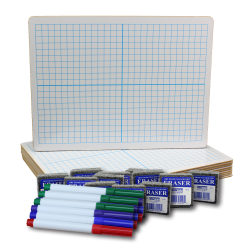 Flipside Products 2-Sided Dry-Erase Boards With Colored Pens And Erasers, 9" x 12", XY Axis/Plain, Class Pack Of 12 Boards