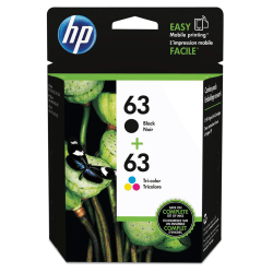 HP 63 Black And Tri-Color Ink Cartridges, Pack Of 2, L0R46AN