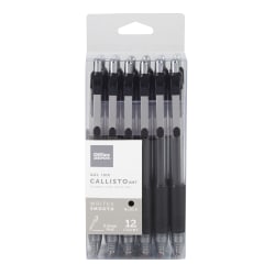 Office Depot® Brand Callisto Retractable Gel Ink Pens, Fine Point, 0.5 mm, Transparent Black Barrel, Black Ink, Pack Of 12 Pens