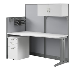 Bush® Business Furniture Office in an Hour 65"W Straight Cubicle Desk With Storage, Drawers And Organizers, Pure White, Standard Delivery