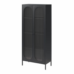 Mr. Kate Luna Tall 32"W 2-Door Accent Cabinet With Fluted Glass, Black