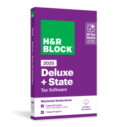 H&R Block Deluxe + State Tax Software, 2025, Windows/Mac, Download/Product Key