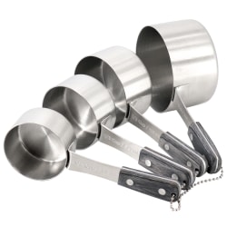 Oster Blakeley 4-Piece Stainless Steel Measuring Cup Set With Wood Handles, Dark Gray