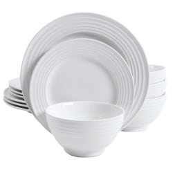 Gibson Home Plaza Café Dinnerware Set, White, Set Of 12