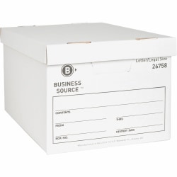 Business Source Medium-Duty Storage Boxes With Lift-Off Lids, Legal/Letter Size, 12" x 15" x 10", White, Box Of 12