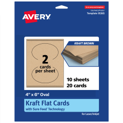 Avery® Print-To-The-Edge Flat Cards With Sure Feed® Technology, 4"x6" Oval, Kraft Brown, Pack Of 20