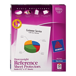 Avery® Non-Glare Heavyweight Sheet Protectors, 8 1/2" x 11", Top Loading, Pack Of 50