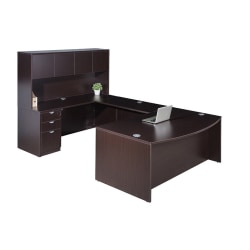 Boss Office Products Holland Series 71" Executive U-Shaped Desk Suite With File Storage Pedestal & Hutch, Mocha