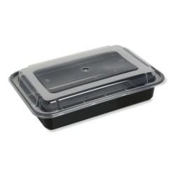 GEN Plastic Food Containers With Lids, 38 Oz, 2-1/2"H x 8-13/16"W x 6-1/16"D, Black/Clear, Pack Of 150 Containers