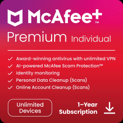 McAfee+ Premium Individual Antivirus And Internet Security Software, For Unlimited Devices, 1-Year Subscription, For Windows®/Mac/Android/iOS/ChromeOS, Download