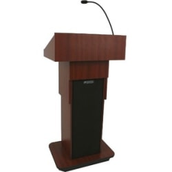 AmpliVox W505A - Executive Adjustable Column Non-sound Lectern - Sculpted Base - 22" Table Top Width x 17" Table Top Depth - 44" Height - Assembly Required - Melamine Laminate, Cherry - Wood
