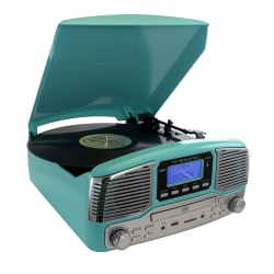 Trexonic Retro Wireless Bluetooth® Record/CD Turntable, Turquoise