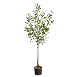 Nearly Natural Olive Tree 60"H Artificial Plant With Planter, 60"H x 19"W x 14"D, Green/Black