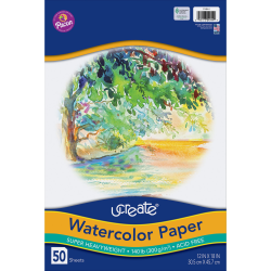 UCreate Watercolor Paper, 12" x 18", White, Pack Of 50 Sheets