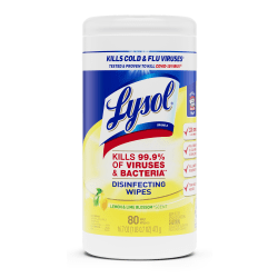 Lysol® Disinfecting Wipes, Lemon And Lime Blossom Scent, Tub Of 80 Sheets