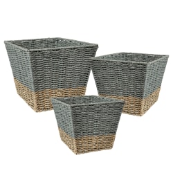 Honey-Can-Do Square Nesting Seagrass 2-Color Baskets, Medium Size, Natural/Gray, Set Of 3
