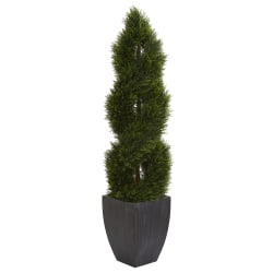 Nearly Natural Double Pond Cypress Spiral Topiary 60"H Artificial UV Resistant Indoor/Outdoor Tree With Planter, 60"H x 18"W x 11"D, Green