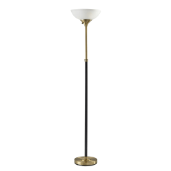 Adesso® Bergen 300W Torchiere, 71"H, Frosted White Shade/Black And Antique Brass Base