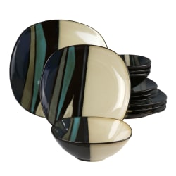 Hometrends Althea 12-Piece Soft Square Stoneware Dinnerware Set, Teal