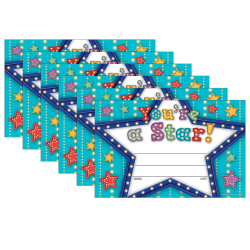 Teacher Created Resources Awards, 8-1/2" x 5-1/2", Marquee You're a Star, 25 Per Pack, Set Of 6 Packs