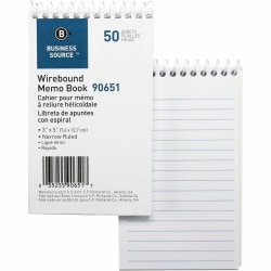 Business Source Wirebound Memo Books, 5" x 3", 50 Sheets, White, Pack Of 12
