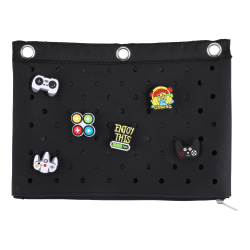 Office Depot® Brand 3-Ring Silicone Pencil Pouch With Charms, 7" x 9-13/16", Black