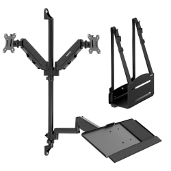 Mount-It! MI-7992 Wall-Mount Workstation With Dual Monitor Mount, Keyboard Tray And CPU Holder, 12"H x 41"W x 6"D, Black
