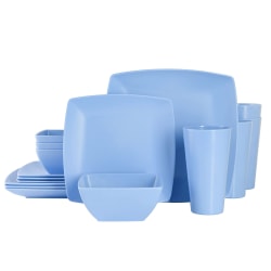 Gibson Home Grayson 16-Piece Melamine Square Dinnerware Set, Blue