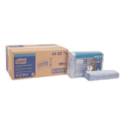 Tork® Industrial Paper Wiper, 4-Ply, 12.8 x 16.4, Unscented, Blue, 90/Pack, 5 Packs/Carton
